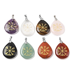 Смешанные камни Природные смешанные подвески драгоценных камней, с реечной обшивкой латунными выводами, без кадмия и без свинца, очарование слезы, смешанные окрашенные и неокрашенные, 31x25x5~7 мм, отверстие : 4.5x4 мм