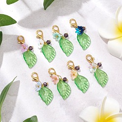 Зеленый газон Подвесные украшения из листового акрила и цветочной смолы, стеклянные бусины и застежки-клешни для украшений сумок, зеленый газон, 33 мм