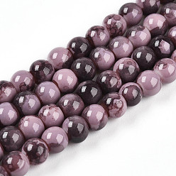 Фламинго Выпечки нарисованных стеклянных бусин прядей, имитировать фарфоровые бусины, круглые, фламинго, 6~6.5 мм, отверстие : 1 мм, около 137~171 шт / нитка, 29.53~36.61 дюйм (75~93 см)