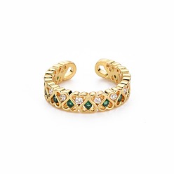 Зеленый Кольцо-манжета в форме сердца из кубического циркония, открытое кольцо из настоящей позолоченной латуни 18k для женщин, без никеля , зелёные, размер США 6 (16.5 мм)