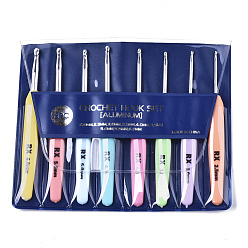Mixed Color Aluminum Diverse Size Crochet Hooks Set, with ABS Plastic Handle, for Braiding Crochet Sewing Tools, Platinum, Mixed Color, 134x13x8mm, pin: 2.5mm/3mm/3.5mm/4mm/4.5mm/5mm/5.5mm/6mm, 8pcs/set.