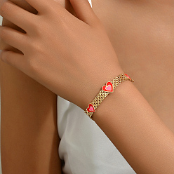 Золотой Браслеты из железной пантеры, эмалевое украшение в форме сердца для женщин, золотые, внутренний диаметр: 7-1/4 дюйм (18.5 см)