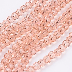 Light Salmon Glass Beads Strands, Faceted(32 Facets), Round, Light Salmon, 4mm, Hole: 1mm, about 90~95pcs/strand, 12.8~13.6 inch(32~34cm)