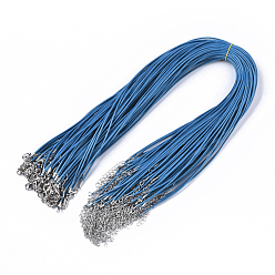 Стально-синий Воском хлопка ожерелье шнура решений, с сплава Lobster Claw застежками и конечных железными цепями, платина, стальной синий, 44~48 см, 1.5 мм