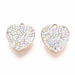 Прозрачный АВ Ионное покрытие (ip) 201 брелоки из нержавеющей стали, сердце, с полимерной глиной горный хрусталь, реальный 18 k позолоченный, ясно AB, 15x13.5x5.5~6 мм, отверстие : 1.5~1.6 мм