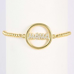 Золотой Браслет из латуни с микропаве и прозрачными кубическими циркониями ко Дню матери., круглые браслеты из бисера для женщин, кольцо с мамой, золотые, 9.84 дюйм (25 см)