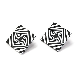 Stripe Harz Ohrstecker, mit 925 Sterling Silber Pins, Karo, Platin Farbe, Streifenmuster, 41x41 mm, Stift: 0.6 mm, Seitenlänge: 30 mm