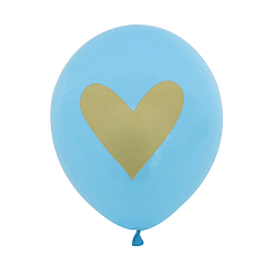 Sky Blue Round with Gold Tone Heart Latex Valentine's Day Theme Balloons, for Party Festival Home Decorations, Sky Blue, 304.8mm, about 100pcs/bag