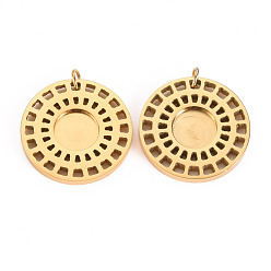 Real 14K Gold Plated 304 Stainless Steel Pendant Cabochon Settings, with Jump Rings, Flat Round, Real 14K Gold Plated, Tray: 1/4 inch(7.5mm), 19x2mm, Jump Ring: 2.8x0.5mm, 1.8mm inner diameter