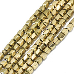 Real 18K Gold Plated Electroplate Non-magnetic Synthetic Hematite Beads Strands, Faceted, Real 18K Gold Plated, 3x2.5x2.5mm, Hole: 0.5mm, about 132~134pcs/strand, 15.75 inch(40cm)