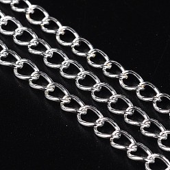 Серебро Железная боковая витая цепь, несварные, без свинца, с катушкой, серебряные, 5x3.5~4x1 мм, около 328.08 футов (100 м) / рулон