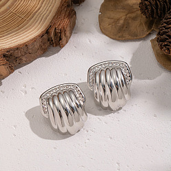 Платина 304 серьги-гвоздики из нержавеющей стали в полоску, со стразами, платина, 27x24 мм