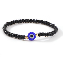 Черный Браслеты из бисера и латуни с бусинами, символизирующими «злой глаз», для женщин., золотые, чёрные, 6.69 дюйм (17 см)