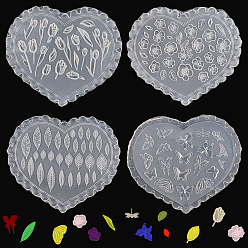 Mixed Shapes 4шт. 4 стили силиконовые резные формы, шаблоны для дизайна ногтей, DIY маникюрный инструмент для украшения ногтей, сердце, разнообразные, 5.7~6.05x6.7~6.85x0.55~0.8 см, 1 шт / стиль