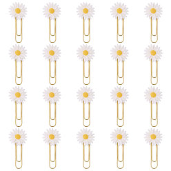 Белый 40шт. железные скрепки, с кабошонами из непрозрачной смолы в виде ромашек, золотые, белые, 58 мм