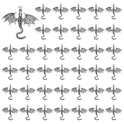 Antique Silver 40Pcs Tibetan Style Alloy Pendant Rhinestone Settings, Dragon, Antique Silver, Fit for 1.2mm Rhinestone, 38x40.5x3mm, Hole: 1.8mm