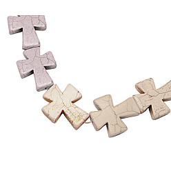 White Synthetic Turquoise Beads Strands, Dyed, Cross, White, about 30mm wide, 36mm long, 7.3mm thick, hole: 1.7mm, about 11pcs/strand, 15.5 inch, 8~9strands/kg