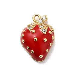 Красный Латунные микро проложить кубического циркония подвески, клубника, с эмалью, реальный 18 k позолоченный, красные, 15x11x5 мм, отверстие : 1 мм