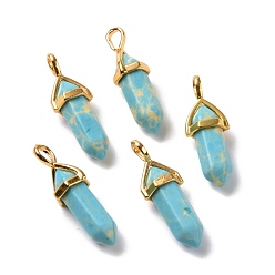 Имперская яшма Синтетические имперские подвески из яшмы, граненые, с фурнитурой латунной золотого тона, без свинца и без кадмия, пуля, 27~30x9~10x7~8 мм, отверстие : 4x3 мм