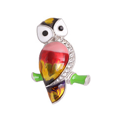 Разноцветный Защитные броши со стразами из сплава смолы, эмалевый штифт, сова, красочный, 35x23 мм