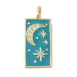 Бирюза Подвески из латуни и кубического циркония, с эмалью, без кадмия и без свинца, долговечный, rctangle, реальный 18 k позолоченный, прямоугольник с мамой и звездой, бирюзовые, 30x12.5x3 мм, отверстие : 5x2 мм