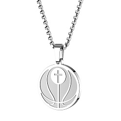 Basketball 304 Collares con colgante de pelota deportiva en cruz de acero inoxidable, color acero inoxidable, baloncesto, 23.62 pulgada (60 cm)