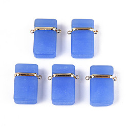 Королевский синий Стеклянные прямоугольные звенья соединительные подвески, с латунной фурнитурой , золотые, королевский синий, 25.4~25x20x9.5~10 мм, отверстие : 1.6 мм