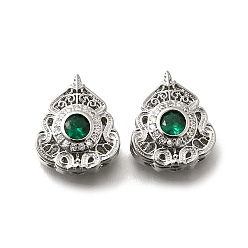 Зеленый Латунные стеклянные бусины, без кадмия, без никеля и без свинца, Реальная платина, цветок, зелёные, 15x13x6 мм, отверстие : 1.5 мм