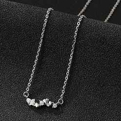 Платина 925 ожерелья из стерлингового серебра с микропаве из прозрачных кубических цирконий с несколькими подвесками в форме сердца для женщин, родий, платина, 15.75 дюйм (40 см)