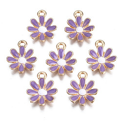 Средний Фиолетовый Подвески из легкого позолоченного сплава, с эмалью, цветок, средне фиолетовый, 17.5x14.5x3 мм, отверстие : 2 мм