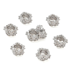 Platino Micropave de latón transparente perlas de circonio cúbico, plano y redondo con flor, chapado en rack, larga duración plateado, sin plomo y cadmio, Platino, 7.5x8x4.5 mm, agujero: 3.8 mm