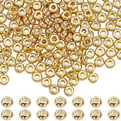 Настоящее золото 18K Латунные бусины, без кадмия и без свинца, долговечный, диск, реальный 18 k позолоченный, 3x1 мм, отверстие : 1.2 мм, 300 шт