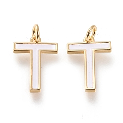 Letter T Латунь эмаль подвески, с целью перехода в кольце, долговечный, реальный 18 k позолоченный, letter.t, белые, letter.t, т: 17x12x1.8 мм, прыжковые кольца: внутренний диаметр: 3 мм