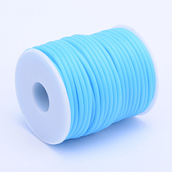 Deep Sky Blue Hollow Pipe PVC Tubular Synthetic Rubber Cord, Wrapped Around White Plastic Spool, Deep Sky Blue, 4mm, Hole: 2mm, about 16.4 yards(15m)/roll