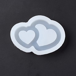 White DIY Double Heart Silicone Molds, Quicksand Molds, Resin Casting Molds, for UV Resin, Epoxy Resin Craft Making, White, 50x70x11mm
