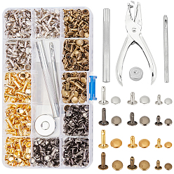 Mixed Color Iron Rivets Set, with Tools & Plastic Storage Box, Mixed Color, 3~24x5~78mm, 964pcs/box