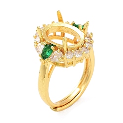 Зеленый Покрытие стойки овальная латунь микропаве кубический цирконий регулируемые кольцевые компоненты, 4 настройки кольца зубца когтя, долговечный, зелёные, лоток : 11x8 мм, внутренний диаметр: 19 мм