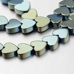 Зеленое Покрытие Гальванизировать немагнитных синтетический гематит нитей бисера, сердце, зеленый покрытием, 5x6x2 мм, отверстие : 1 мм, около 81 шт / нитка, 15.7 дюйм