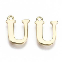 Letter U Латунь прелести, без никеля , буквы, реальный 18 k позолоченный, letter.u, и: 13x10x1.5 мм, отверстие : 1.2 мм