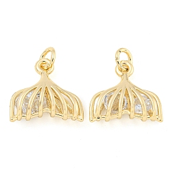 Настоящее золото 18K Покрытие стойки латунь микропаве прозрачные подвески из кубического циркония, долговечный, без свинца и без кадмия, рыбий хвост, с целью перехода в кольце, реальный 18 k позолоченный, 14.5x15x6 мм, отверстие : 3.5 мм