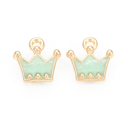 Light Green Enamel Style Alloy Charms, Crown, Golden, Light Green, 12x10.5x1.5mm, Hole: 1.5mm