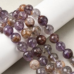 Лодолит Кварц Натуральные фиолетовые фантомные кварцы, фиолетовые лодолитовые кварцевые круглые бусины, нити, граненый (128 граней), 10 мм, отверстие : 1.2 мм, около 39 шт / нитка, 15.35'' (39 см)