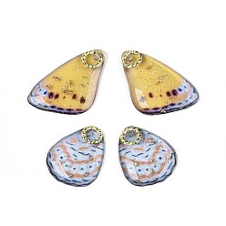 Золотистый Подвески в виде крыльев бабочки из прозрачной эпоксидной смолы, с золотой фольгой, блестящей пудрой и железом, золотые, 22x13x2.5 мм, отверстие : 1.2 мм