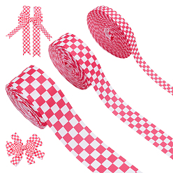 Ярко-Розовый 3 рулоны 3 стили полиэфирные ленты, квартира с клетчатым рисунком, ярко-розовый, 3/8~1-1/2 дюйм (10~38 мм), 10 ярдов / ролл, 1 рулон / стиль