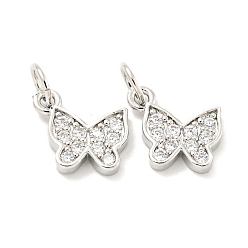Платина Покрытие стойки латунь микропаве прозрачные подвески из кубического циркония, долговечный, с прыжковых колец, без свинца и без кадмия, бабочка, платина, 9x12x2 мм, отверстие : 3 мм