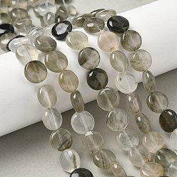 Rutilated Кварц Естественный зеленый Rutilated кварцевые нити бисера, плоско-круглые, 12~12.5x5.5~6 мм, отверстие : 1 мм, около 34 шт / нитка, 15.75 дюйм (40 см)