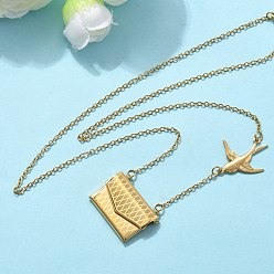 Настоящее золото 18K 304 ожерелья из нержавеющей стали с подвесками в виде конверта и птицы для женщин, реальный 18 k позолоченный, 16.93 дюйм (43 см)