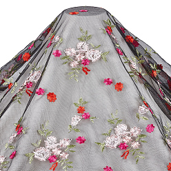 Черный Полиэстеровая кружевная ткань с вышитыми цветами, для аксессуаров для одежды своими руками, чёрные, 53-1/8 дюйм (1350 мм), 2 ярдов/шт.