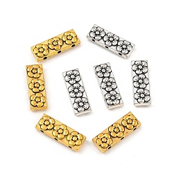 Античный Серебрянный & Античный Золотой 100шт. 2 цвета тибетский стиль сплав многожильные звенья, распорку, Прямоугольник с цветком, старинное серебро и античный золотой, 17x6.5x4 мм, отверстие : 1.2 мм, 50 шт / цвет