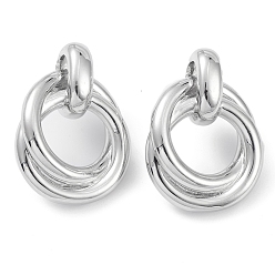 Платина Серьги-гвоздики из латуни с переплетенным кольцом для женщин, долговечный, без свинца и без кадмия, платина, 33x23.5x10.5 мм, штифты : 0.8 мм